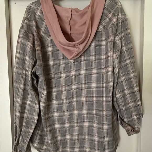 Gray & Pink Plaid Jacket with Pink Hood - Picture 4 of 5